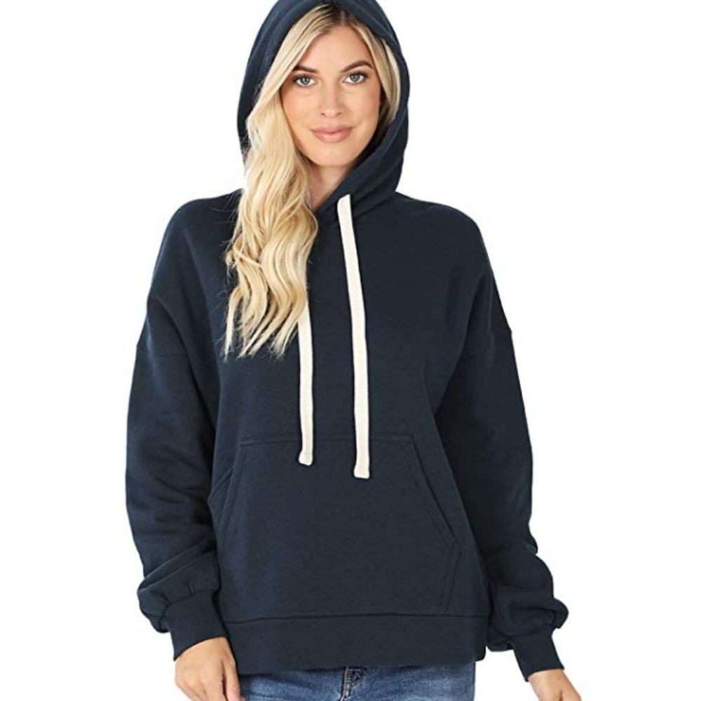 Navy Fleece Hooded Sweatshirts with Front Pocket